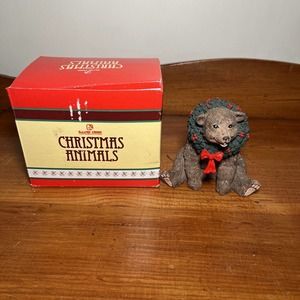 Tom Rubel 1989-1990 Silver Deer Christmas Animals Sitting Bear Figurine Holiday